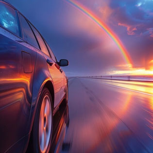 voiture sur une route mouillée